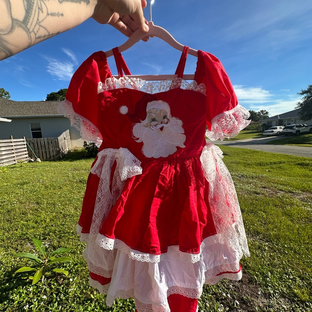 Girls' Red Santa Dress with Lace Trim - Unbranded